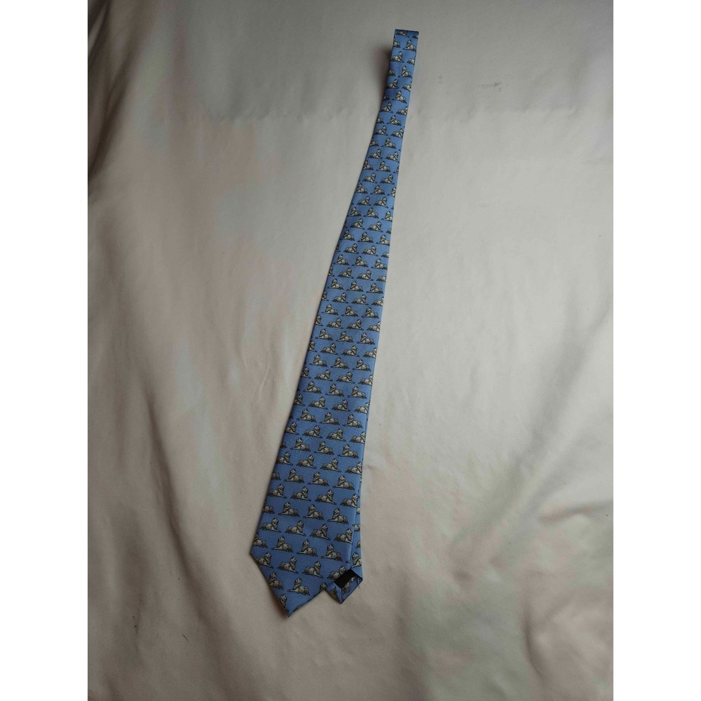 Josh Bach Necktie Mens Blue Silk The New York Public Library Lion Print Designer